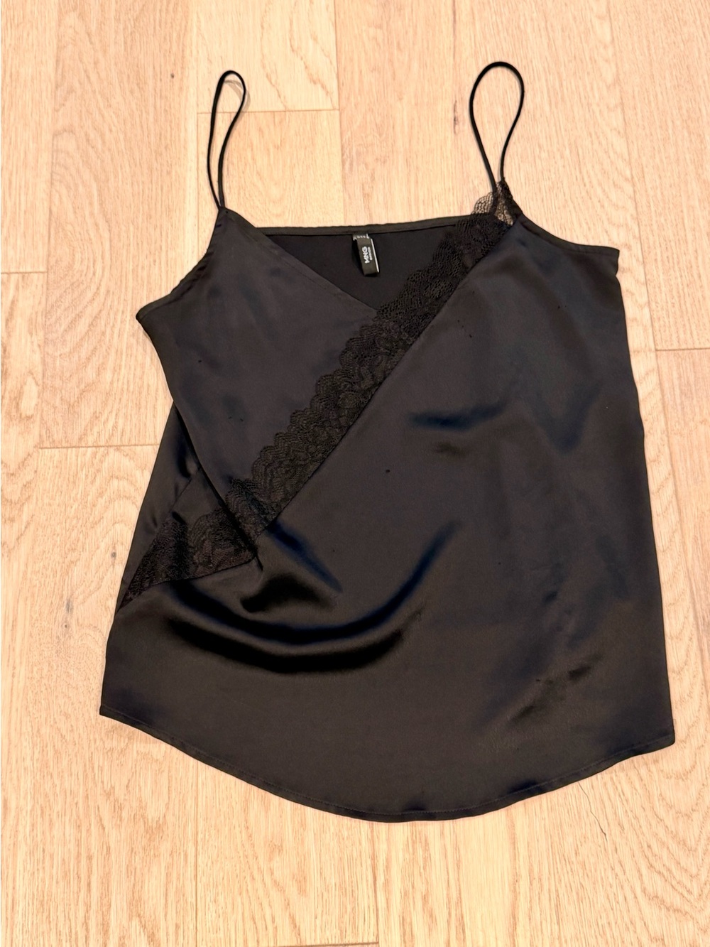 Mango Black Satin Lace-Trim Camisole